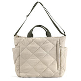 Quilted Tote Bag for Women Puffer Hobo Handbag Lightweight Quilted Padding Shoulder Bag Nylon Padded Crossbody Bag, A05-beige-green Strap, One Size